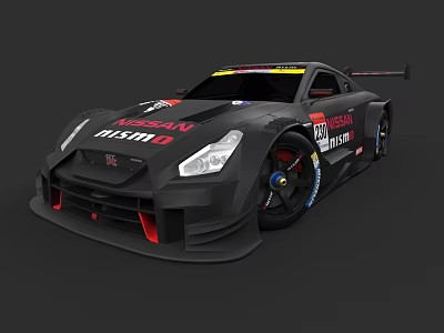 Nissan Black Race Car With Aerodynamic Design Racing Tires And Rear Spoiler 3d model