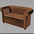 Classic Brown Leather Sofa With Tufted Diamond Pattern And Rolled Arms 3d model