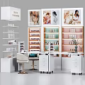 Modern Display Shelves for Nail Products with LED Lighting and Workstation Chair