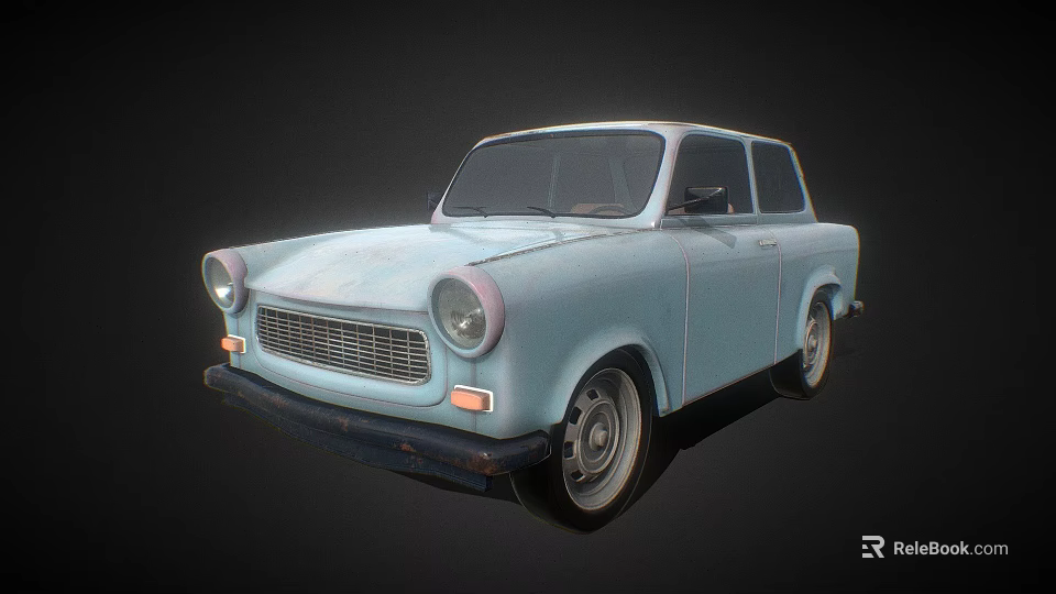 Light Blue Vintage Sedan With Round Headlights And Classic Front Grille Design 3d model 