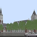Classic European Architecture With Spired Towers Red Brick Exterior And Arched Windows