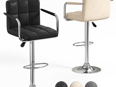 Black and Beige Leather Bar Stools with Armrests Metal Frame Adjustable Height Round Base 3d model