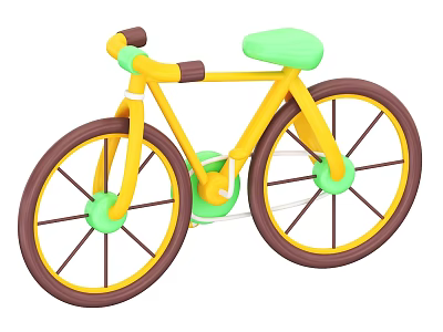 Yellow Toy Bicycle With Green Seat And Brown Rims For Children 3d model