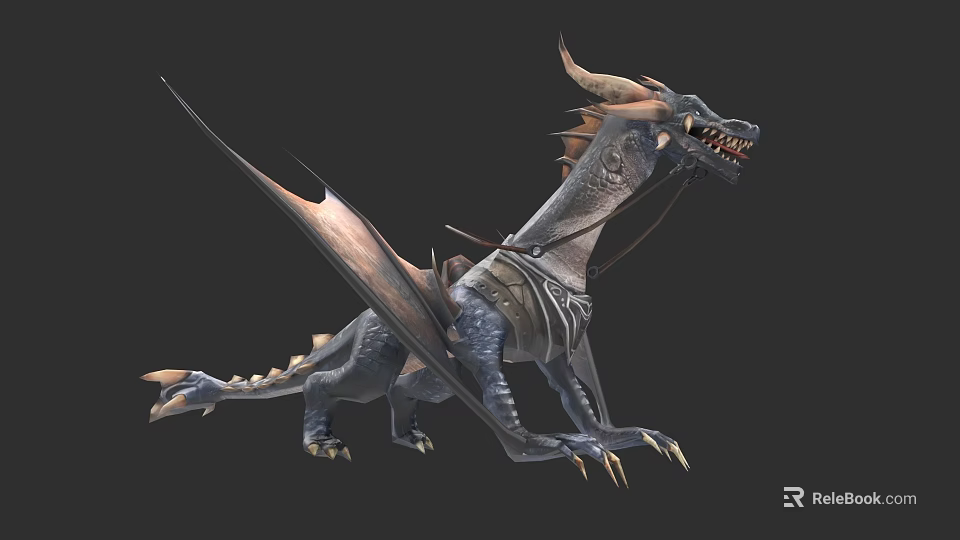 Mythical Flying Dragon With Large Wings Horns And Scaled Body Details 3d model 