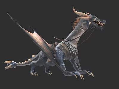 Mythical Flying Dragon With Large Wings Horns And Scaled Body Details 3d model
