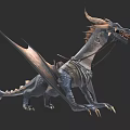 Mythical Flying Dragon With Large Wings Horns And Scaled Body Details