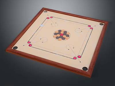 Wooden Frame Tabletop Game Board With Colorful Discs And Red Balls For Recreational Sports 3d model