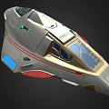 Futuristic Silver Spaceship With Cockpit Red Stripes And Blue Light Panels