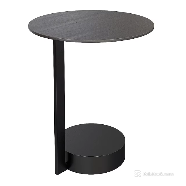 Modern Minimalist Functional Table Featuring Dark Wooden Round Tabletop Black Stand And Round Base 3d model
