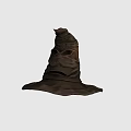 Brown Wrinkled Wizard Style Hat With Face Like Features And Cloth Material