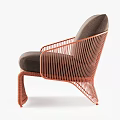 Contemporary Leisure Chair with Rattan Weave Curved Metal Frame and Brown Cushion
