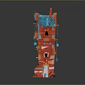 Fairy Tale Style Red Multi Storey Mall Shop With Blue Roof And Wooden Decorations