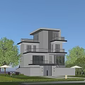 Modern Detached Villa Exterior Design With Balconies Lawn And Outdoor Seating