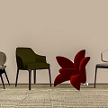 Modern Leisure Chairs In Green Red And Light Gray On Beige Carpet Against White Wall