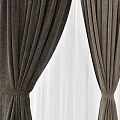 Deep Gray Curtains With Thick Fabric Draped Design And Sheer White Lining 3d model