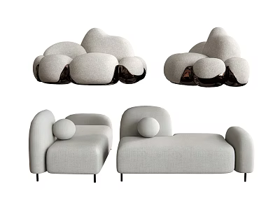 Modern Modular Sofa Set With Curved Design Soft Upholstery Light Color And Metal Legs 3d model