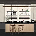 Modern Bar Interior With Wooden Counter Colorful Wine Bottles And Stylish Stools
