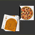 Delicious Pizza With Fresh Toppings In Open Box And Stacked Pizza Boxes
