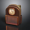 Vintage Brown Leather Desk Clock With Analog Dial And Storage Compartment