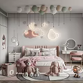 Kids Room Interior With Cloud Moon Star Lights Colorful Balloons Pink Bedding And Stuffed Toys