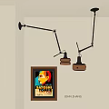 Modern Interior Adjustable Metal Arm Wall Lamp With Round Shade And Brown Frame Poster 3d model