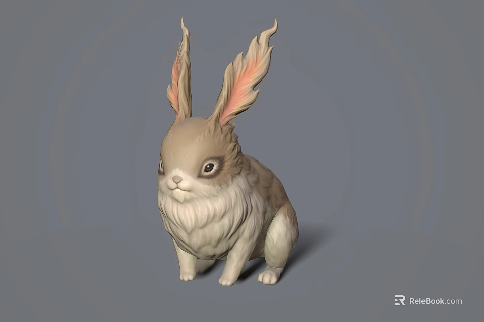 Cute 3D Rabbit Model In Fantasy Style With Long Ears Fluffy Fur And Standing Pose 3d model 