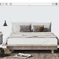 Modern Double Bed Interior Setup With Plush Pillows Cozy Blanket Side Table and Potted Plant