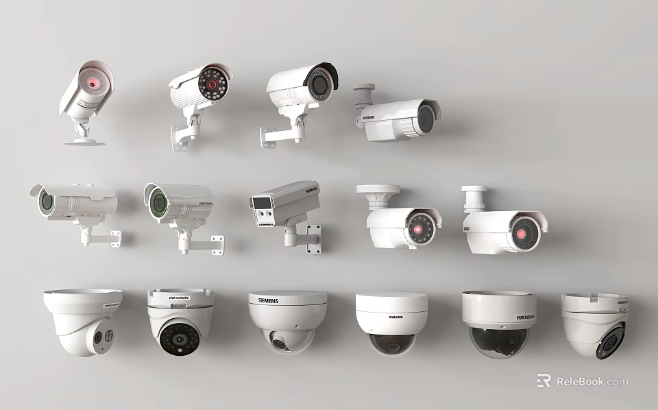 Various Types of Surveillance Cameras for Home Office and Outdoor Security 3d model 
