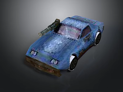 Blue Car 3D Model With Front Mounted Cannon And Detailed Design 3d model