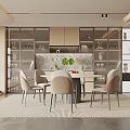 Modern Restaurant Interior Design With Stylish Dining Table And Comfortable Chairs 3d model