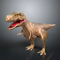 3D Rendered Tyrannosaurus Rex Character Standing with Open Mouth Exposed Teeth on Dark Background