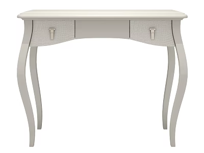 Elegant White Dressing Table With Curved Legs And Metal Handle Drawers 3d model