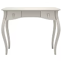 Elegant White Dressing Table With Curved Legs And Metal Handle Drawers