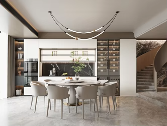 Modern Restaurant Round Table Restaurant Dining Table and Chair Combination Round Table Wine Cabinet 3d model