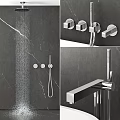 Modern Chrome Rainfall Shower Head With Handheld Sprayer And Control Knobs