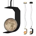 Moon Shaped Pendant Light With Black Frame Hanging Design For Modern Spaces 3d model