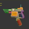Plastic Toy Gun Structure With Silver Body Yellow Components And Red Grip