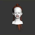White Human Head Model With Red High Ponytail Hair And Black Hair Tie