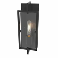 Modern Black Frame Wall Light With Transparent Glass Panel And Illuminated Vintage Bulb