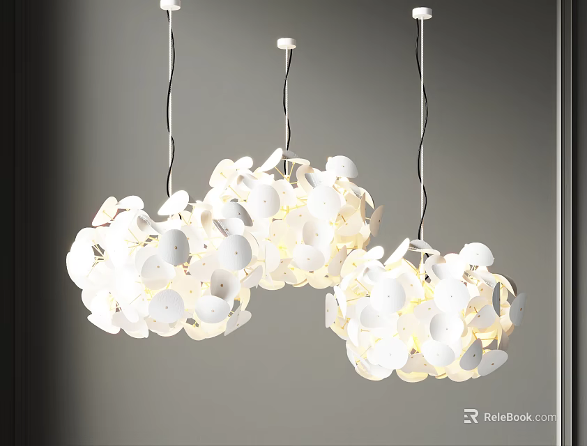 Elegant White Petal Shaped Pendant Lights with Modern Design Hanging in Gray Background 3d model 