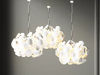 Elegant White Petal Shaped Pendant Lights with Modern Design Hanging in Gray Background 3d model