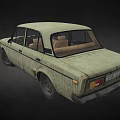Vintage Light Green Sedan Car With Weathered Exterior And Classic Front Design