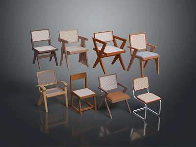 Various Modern Chair Designs With Wooden Frames And Woven Seats Collection 3d model
