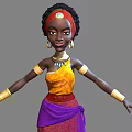 Woman In Yellow Top Red Headscarf Golden Earrings Gold Arm Cuffs Purple Skirt Arms Outstretched