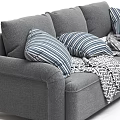 Grey Casual Sofa Set With Striped Pillows And Geometric Patterned Blankets 3d model