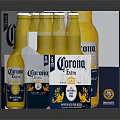 Corona Extra Beer Bottles In Yellow Design With 6 And 12 Pack Blue Packaging