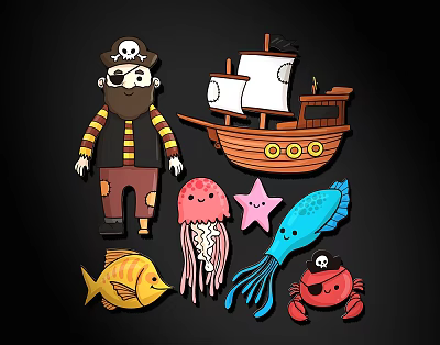 Modern Silhouette Cartoon Sea Life Silhouette 3d model