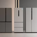 Three Modern Refrigerators In Different Styles Gray And White For Home Kitchen 3d model