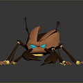 3D Copper Colored Beetle Model With Glowing Blue Eyes And Yellow Joints