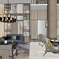 Modern Luxurious Sales Office Interior Design With Comfortable Sofas And Stylish Chandeliers 3d model